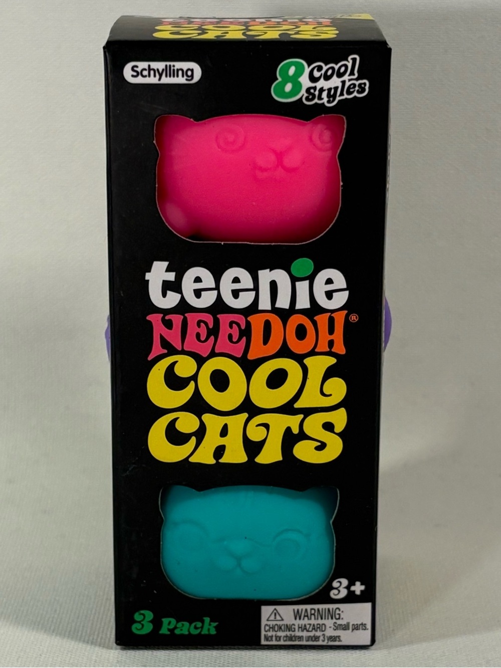 🐾 [BRAND NEW] NEE DOH TEENIE COOL CATS 3-PACK PINK PURPLE GREEN SQUISHY CATS 🐾